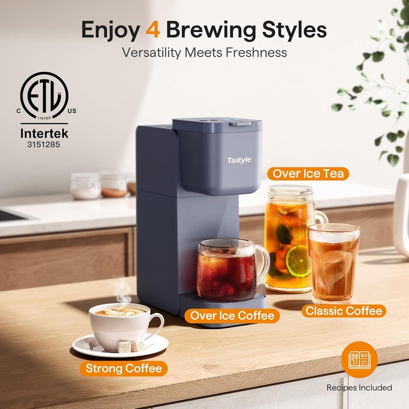 Tastyle Single Serve Coffee Maker for K Cup, Ground and Tea, Hot and Iced Coffee Machines with Bold Setting, 6 to 16 Oz Brew Sizes, Compact for Small Spaces, Gray (2.0 Version) - Image 2